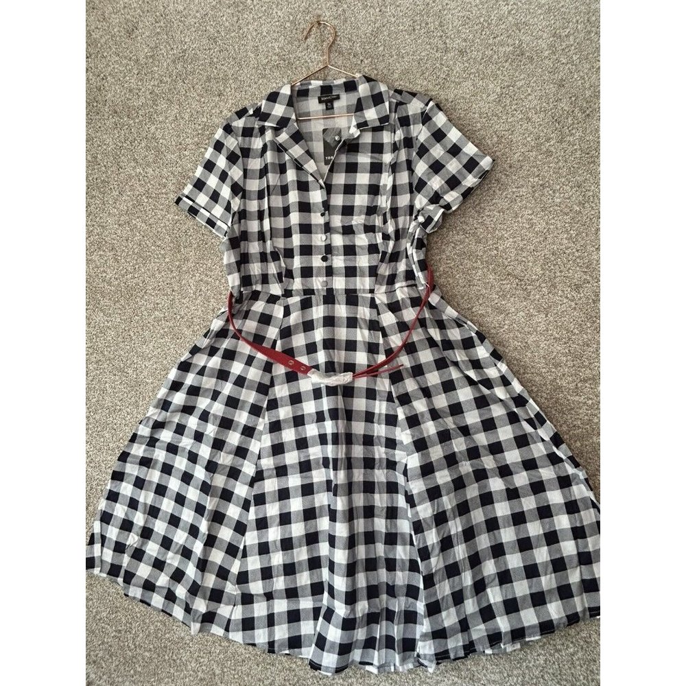 Torrid Retro Chic Blue Plaid Belted Short Sleeve Collared Midi Dress 14